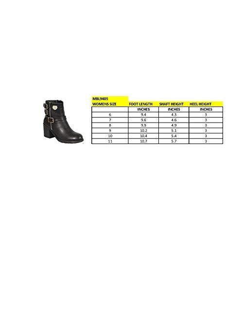 Milwaukee Performance Milwaukee Leather MBL9405 Women's Black Boots with Side Zipper and Triple Buckle Adjustment