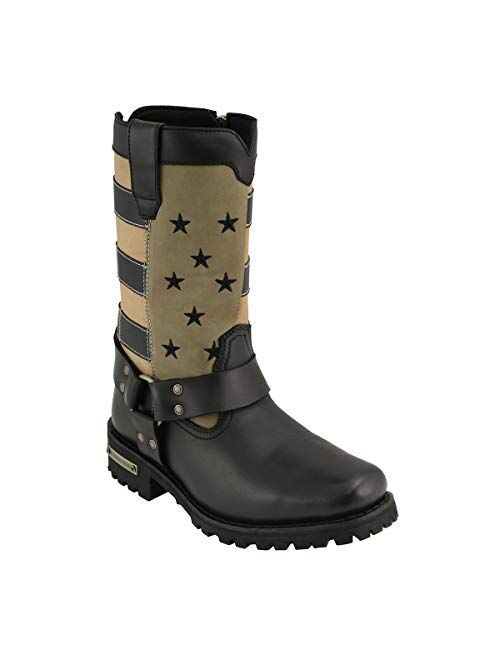 Milwaukee Leather MBL9363 Womens Stars and Stripes Black and Tan Harness Boots - 7.5