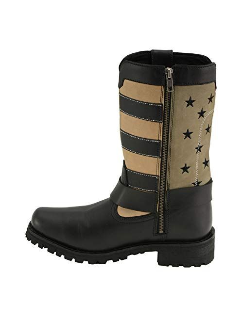 Milwaukee Leather MBL9363 Womens Stars and Stripes Black and Tan Harness Boots - 7.5