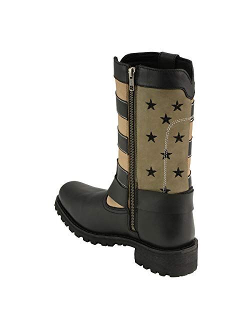 Milwaukee Leather MBL9363 Womens Stars and Stripes Black and Tan Harness Boots - 7.5