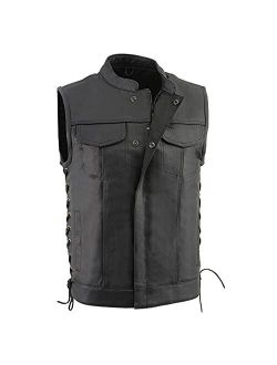 Milwaukee Leather LKM3712 Men's Side Lace Front Snap and Zipper Leather Club Vest