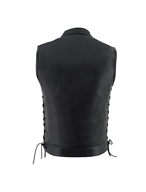 Milwaukee Leather LKM3712 Men's Side Lace Front Snap and Zipper Leather Club Vest