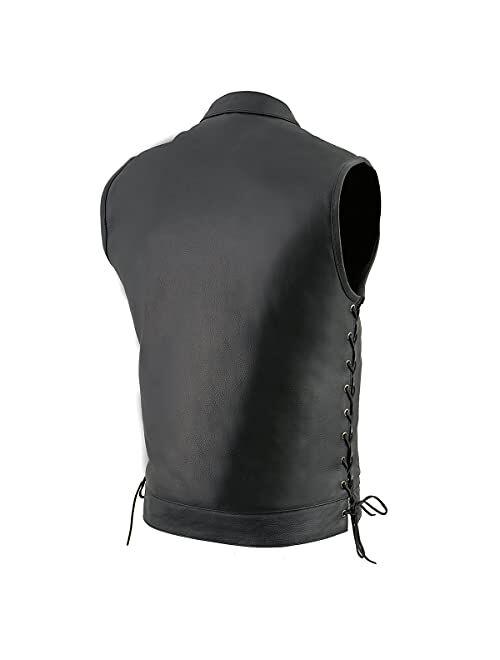 Milwaukee Leather LKM3712 Men's Side Lace Front Snap and Zipper Leather Club Vest