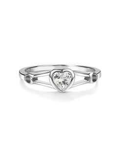 Precious Pieces Sterling Silver Simulated CZ Birthstone Heart Ring for Baby, Girl or Pinky