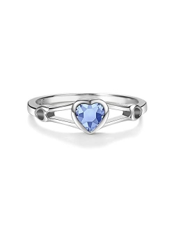 Precious Pieces Sterling Silver Simulated CZ Birthstone Heart Ring for Baby, Girl or Pinky