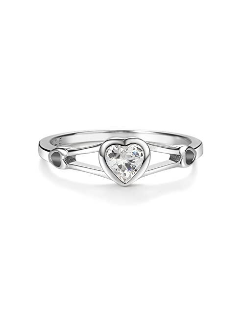 Precious Pieces Sterling Silver Simulated CZ Birthstone Heart Ring for Baby, Girl or Pinky