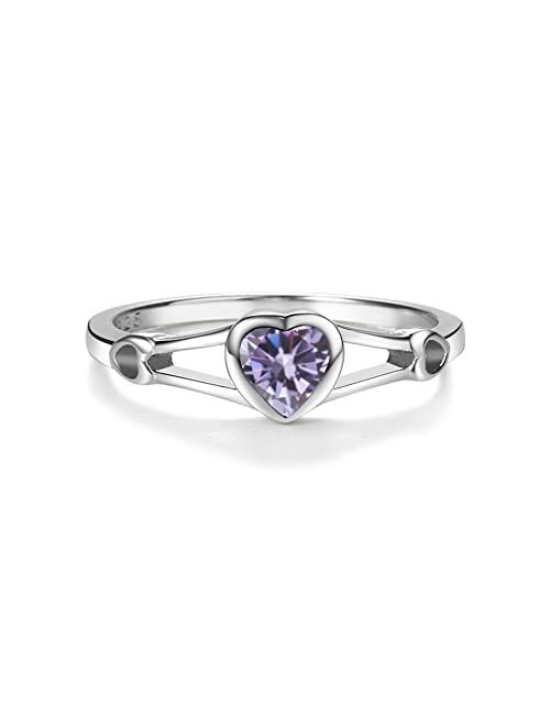 Precious Pieces Sterling Silver Simulated CZ Birthstone Heart Ring for Baby, Girl or Pinky