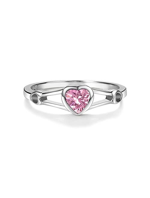 Precious Pieces Sterling Silver Simulated CZ Birthstone Heart Ring for Baby, Girl or Pinky