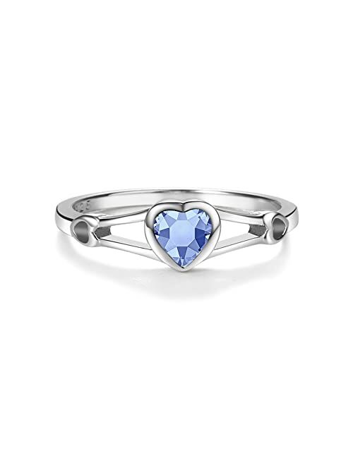 Precious Pieces Sterling Silver Simulated CZ Birthstone Heart Ring for Baby, Girl or Pinky