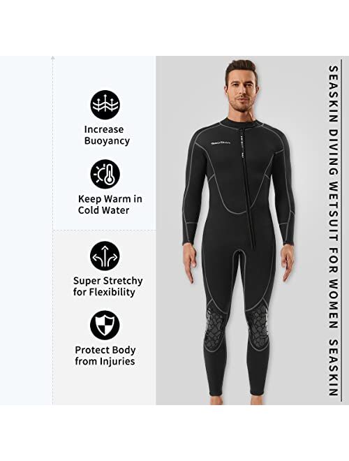 Seaskin Mens 3mm Shorty Wetsuit Womens, Full Body Diving Suit Front Zip Wetsuit for Diving Snorkeling Surfing Swimming