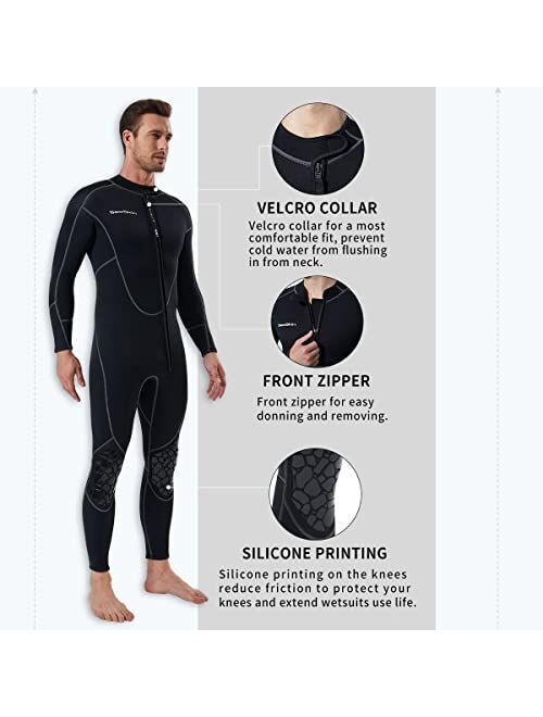 Seaskin Mens 3mm Shorty Wetsuit Womens, Full Body Diving Suit Front Zip Wetsuit for Diving Snorkeling Surfing Swimming