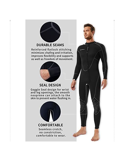 Seaskin Mens 3mm Shorty Wetsuit Womens, Full Body Diving Suit Front Zip Wetsuit for Diving Snorkeling Surfing Swimming