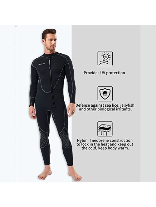 Seaskin Mens 3mm Shorty Wetsuit Womens, Full Body Diving Suit Front Zip Wetsuit for Diving Snorkeling Surfing Swimming