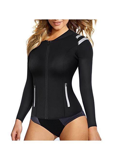 CtriLady Wetsuit Top, Womens Wetsuit Long Sleeve Jacket, Neoprene 2mm Wetsuits with 2 Zipper Pockets for Swimming Diving Surfing and Boating