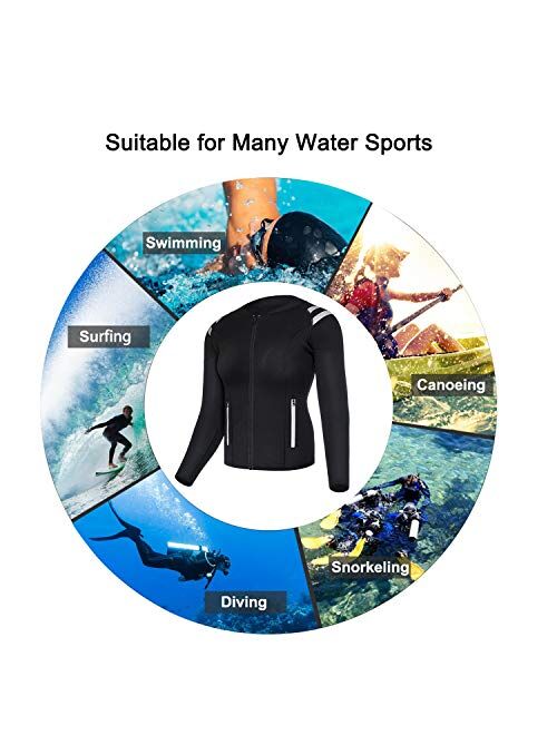 CtriLady Wetsuit Top, Womens Wetsuit Long Sleeve Jacket, Neoprene 2mm Wetsuits with 2 Zipper Pockets for Swimming Diving Surfing and Boating