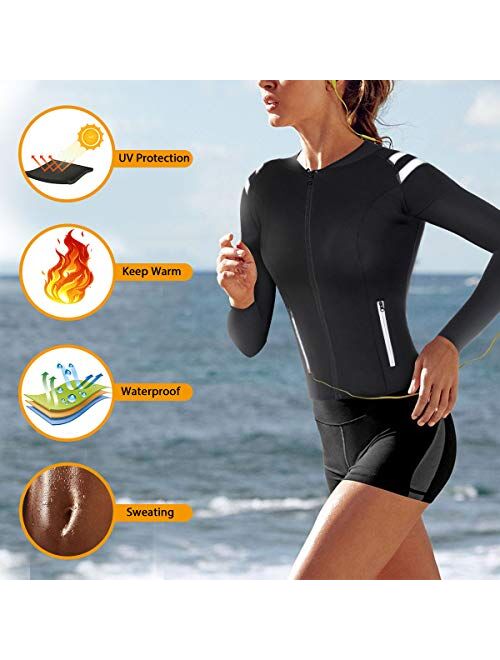 CtriLady Wetsuit Top, Womens Wetsuit Long Sleeve Jacket, Neoprene 2mm Wetsuits with 2 Zipper Pockets for Swimming Diving Surfing and Boating