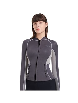 GoldFin Wetsuit Top Womens, 2mm Wetsuit Jacket Long Sleeve Neoprene Tops for Water Aerobics Diving Surfing Swimming