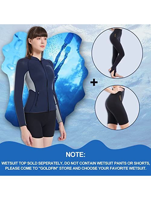 GoldFin Wetsuit Top Womens, 2mm Wetsuit Jacket Long Sleeve Neoprene Tops for Water Aerobics Diving Surfing Swimming