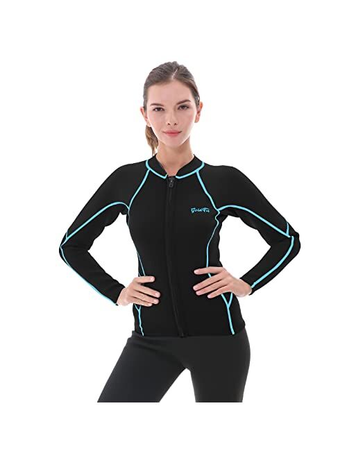 GoldFin Wetsuit Top Womens, 2mm Wetsuit Jacket Long Sleeve Neoprene Tops for Water Aerobics Diving Surfing Swimming