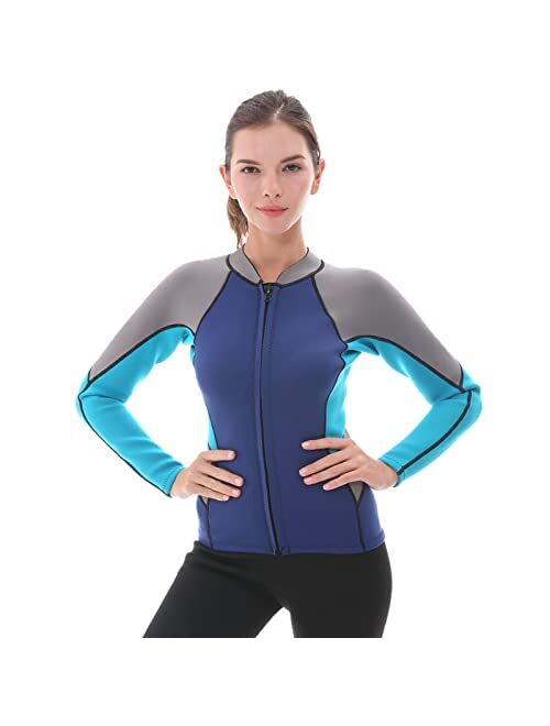 GoldFin Wetsuit Top Womens, 2mm Wetsuit Jacket Long Sleeve Neoprene Tops for Water Aerobics Diving Surfing Swimming