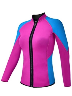 REALON Wetsuits Top Jacket Women Men 2mm Neoprene Long Sleeve Shirt 3mm Front Zipper Vest Wet Suit Keep Warm for Adult Diving Surf Swim Water Sports