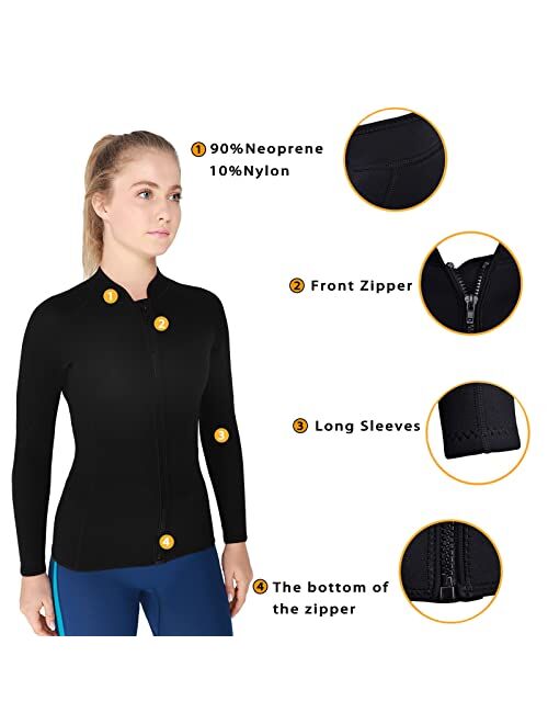 REALON Wetsuits Top Jacket Women Men 2mm Neoprene Long Sleeve Shirt 3mm Front Zipper Vest Wet Suit Keep Warm for Adult Diving Surf Swim Water Sports