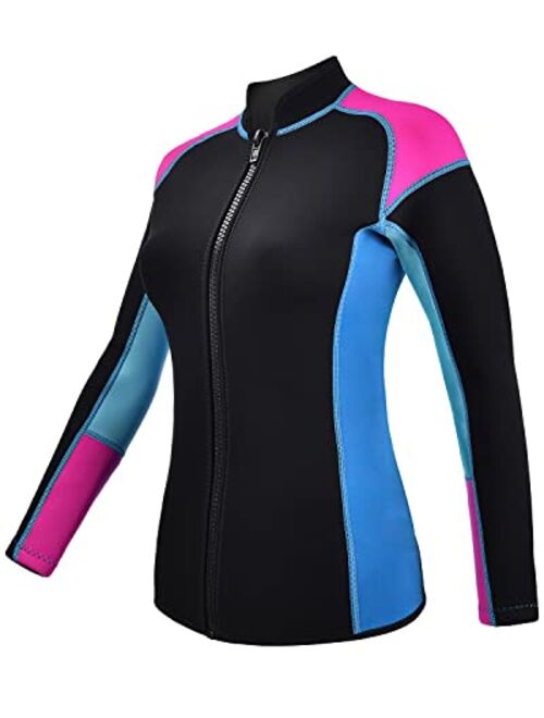 REALON Wetsuits Top Jacket Women Men 2mm Neoprene Long Sleeve Shirt 3mm Front Zipper Vest Wet Suit Keep Warm for Adult Diving Surf Swim Water Sports