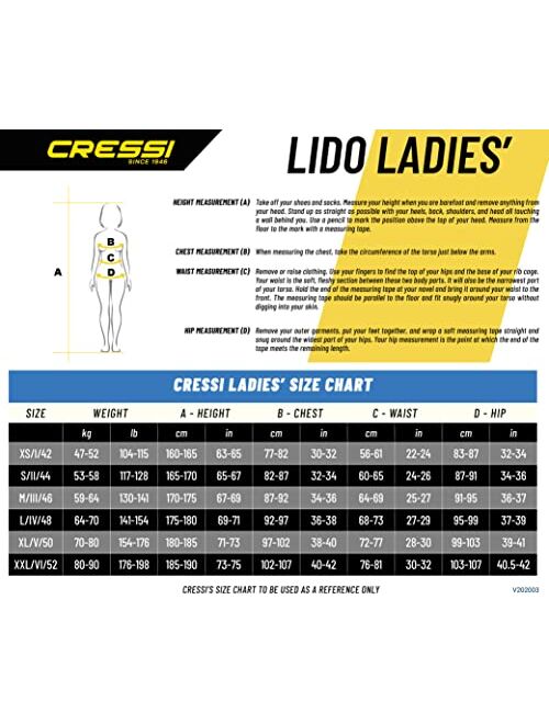 Cressi Ladies Full Front Zip Wetsuit for Swimming Snorkeling Scuba Diving Lido Short Designed in Italy