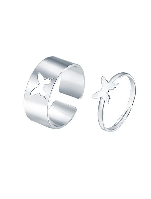 Toopnk 2Pcs Butterfly Rings Best Friend Rings Adjustable Butterfly Jewelry for Teen Girls and Girlfriend Anniversary Birthday Gift