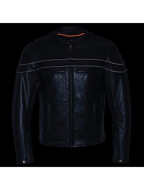 Milwaukee Leather LKM1725 Men's Black Sporty Crossover Scooter Leather Jacket - Large