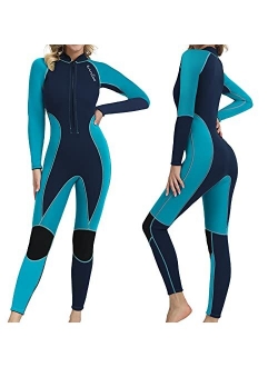 OMGear Wetsuit Men Women 3mm Neoprene Full Body UV Protection One Piece Long Sleeves Scuba Diving Suits Back Zipper Swimsuit for Scuba Diving Surf Snorkeling Swimming