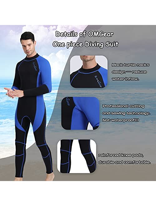 OMGear Wetsuit Men Women 3mm Neoprene Full Body UV Protection One Piece Long Sleeves Scuba Diving Suits Back Zipper Swimsuit for Scuba Diving Surf Snorkeling Swimming