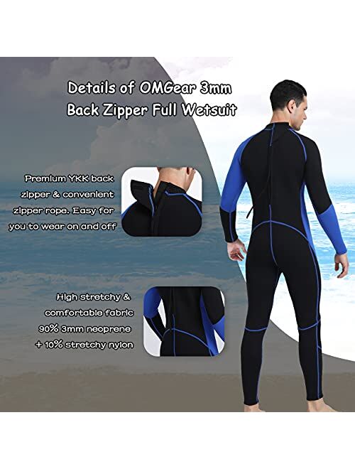 OMGear Wetsuit Men Women 3mm Neoprene Full Body UV Protection One Piece Long Sleeves Scuba Diving Suits Back Zipper Swimsuit for Scuba Diving Surf Snorkeling Swimming