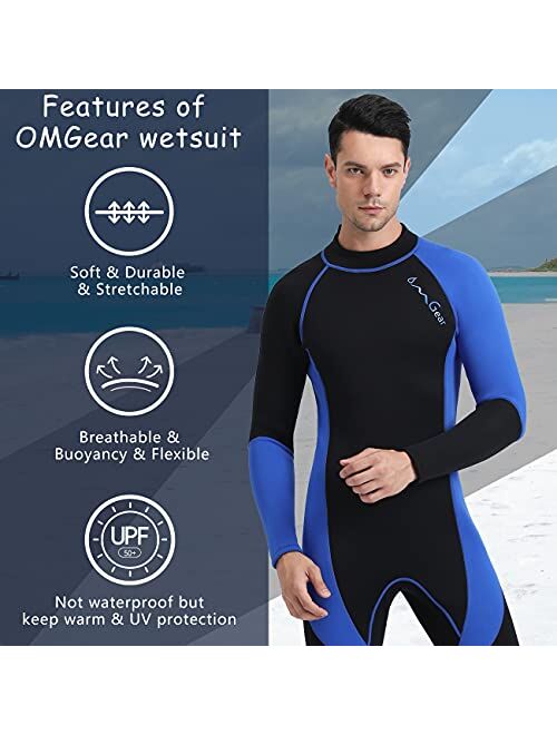 OMGear Wetsuit Men Women 3mm Neoprene Full Body UV Protection One Piece Long Sleeves Scuba Diving Suits Back Zipper Swimsuit for Scuba Diving Surf Snorkeling Swimming