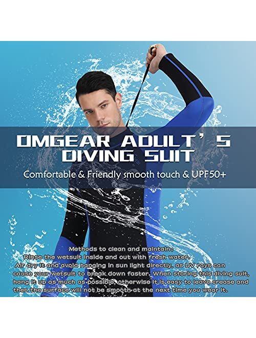 OMGear Wetsuit Men Women 3mm Neoprene Full Body UV Protection One Piece Long Sleeves Scuba Diving Suits Back Zipper Swimsuit for Scuba Diving Surf Snorkeling Swimming