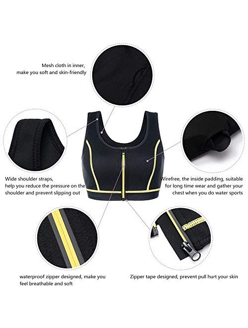 CtriLady Womens High Impact Neoprene Wetsuit Crop Tank Top Full Cup Sport Bra Vest for Surfing Snorkeling Paddling Fitness