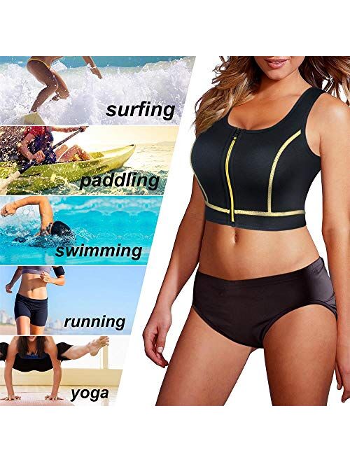 CtriLady Womens High Impact Neoprene Wetsuit Crop Tank Top Full Cup Sport Bra Vest for Surfing Snorkeling Paddling Fitness