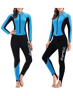 CtriLady Wetsuit Women 2mm Neoprene Full Wetsuit Long Sleeve Diving Suits with Front Zipper UV Protection Full Body Swimwear for Swimming Diving Surfing Kayaking Snorkeli