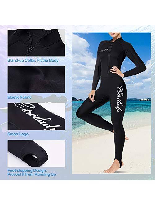 CtriLady Wetsuit Women 2mm Neoprene Full Wetsuit Long Sleeve Diving Suits with Front Zipper UV Protection Full Body Swimwear for Swimming Diving Surfing Kayaking Snorkeli