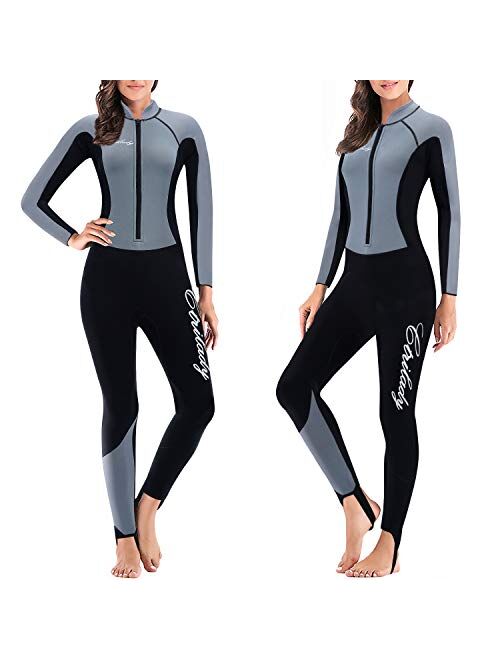 CtriLady Wetsuit Women 2mm Neoprene Full Wetsuit Long Sleeve Diving Suits with Front Zipper UV Protection Full Body Swimwear for Swimming Diving Surfing Kayaking Snorkeli