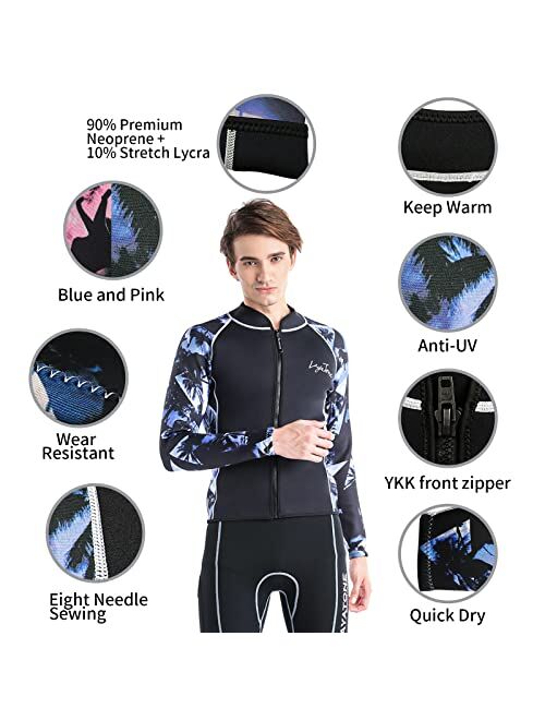 LayaTone Wetsuit Top Men Women 3mm Neoprene Jacket Surfing Canoeing Scuba Diving Suits Tops Adults Diving Jacket Wet Suit Women Men Wesuits