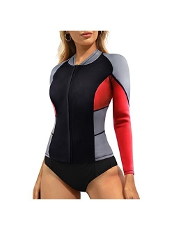 CtriLady Wetsuit Top Women Wetsuit Long Sleeve Jacket, Neoprene 1.5mm High-Necked Wetsuits with Front Zipper for Swimming Diving Surfing Boating Kayaking Snorkeling