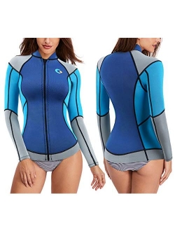 CtriLady Wetsuit Top 1.5mm High-Necked Women Wetsuit Long Sleeve Jacket Neoprene Wetsuits with Front Zipper for Swimming Diving Surfing Boating Kayaking Snorkeling