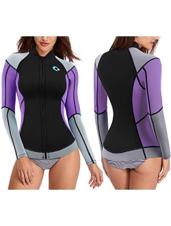 CtriLady Wetsuit Top 1.5mm High-Necked Women Wetsuit Long Sleeve Jacket Neoprene Wetsuits with Front Zipper for Swimming Diving Surfing Boating Kayaking Snorkeling