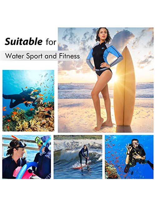 CtriLady Wetsuit Top 1.5mm High-Necked Women Wetsuit Long Sleeve Jacket Neoprene Wetsuits with Front Zipper for Swimming Diving Surfing Boating Kayaking Snorkeling