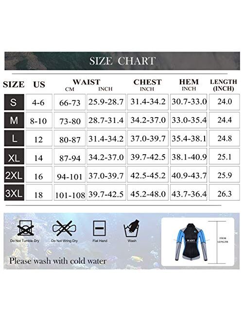 CtriLady Wetsuit Top 1.5mm High-Necked Women Wetsuit Long Sleeve Jacket Neoprene Wetsuits with Front Zipper for Swimming Diving Surfing Boating Kayaking Snorkeling