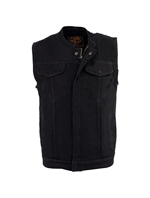 Milwaukee Leather MDM3000 Men's Black Denim Quick Draw Dual Closure Club Style Vest