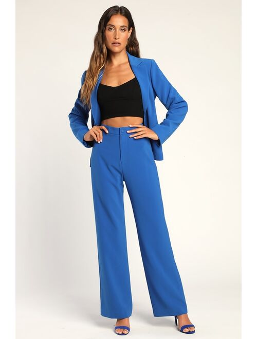 Lulus A Power Mood Cobalt Blue High-Waisted Wide Leg Trouser Pants