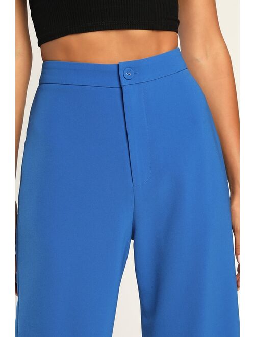 Lulus A Power Mood Cobalt Blue High-Waisted Wide Leg Trouser Pants