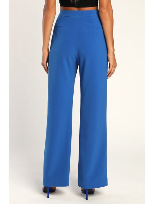 Lulus A Power Mood Cobalt Blue High-Waisted Wide Leg Trouser Pants